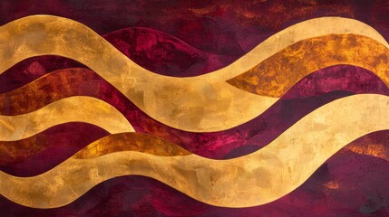 Poster - Dynamic abstract waves in rich burgundy and gold artistic decor modern interior contemporary style vibrant color palette
