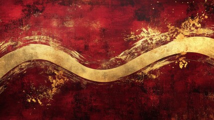 Poster - Artistic expression of flowing gold on red canvas abstract artwork elegant design contemporary art close-up visual harmony