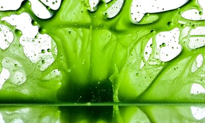 Wall Mural - Splash of green liquid creating dynamic patterns.