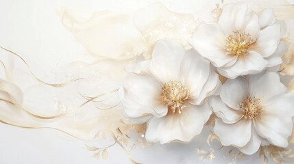Poster - Elegant white floral design digital art minimalist style serene environment close-up perspective nature concept for peaceful aesthetics