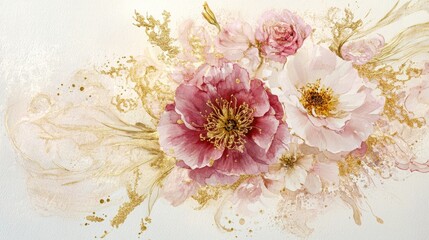 Poster - Floral art arrangement featuring peonies and roses studio digital artwork serene atmosphere close-up botanical beauty