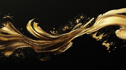 Poster - Dynamic gold wave abstract art studio digital artwork dark background close-up view elegance and motion