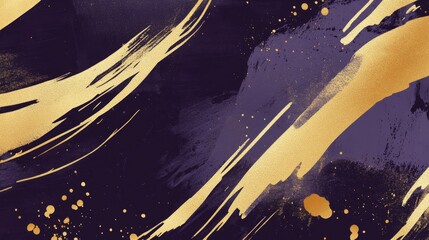 Poster - Dynamic abstract art with gold and purple brushstrokes digital canvas vibrant background modern design creative concept