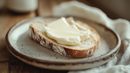 Poster - Freshly Sliced Bread Topped with Creamy Butter on Rustic Plate