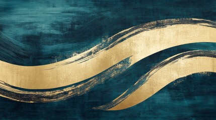 Poster - Elegant gold and teal abstract wave art digital creation modern design contemporary environment artistic perspective