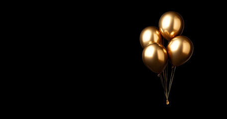 Poster - Black background with golden balloons, birthday decorations on the right side