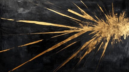 Poster - Dynamic explosion of gold strikes against dark background abstract art studio modern close-up visual energy
