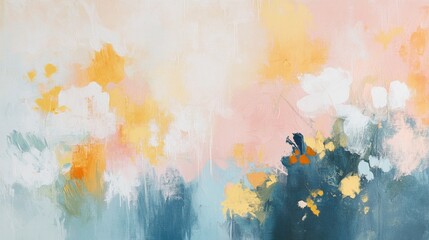 Poster - Abstract expressionism painting of floral hues art studio contemporary artwork creative space close-up view vibrant aesthetics
