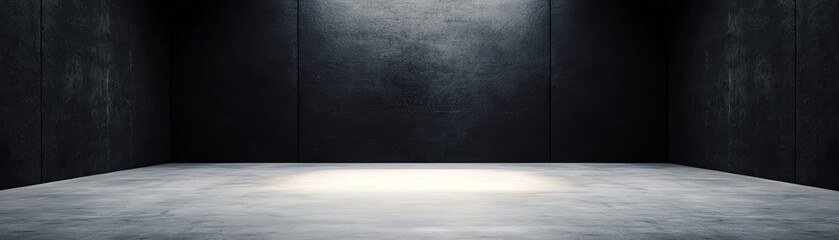 Poster - A minimalistic empty room with dark walls and a spotlight on the floor.
