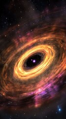 Poster - Stunning representation of a black hole surrounded by vibrant cosmic colors and swirling gases in the depths of space