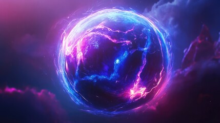 Poster - Abstract glowing plasma energy orb, swirling motion, blue and purple neon glow, ultra sharp, 8K wallpaper