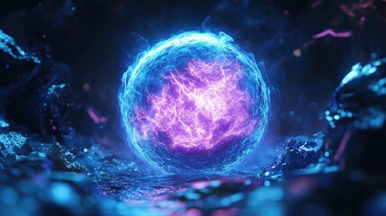 Poster - Abstract glowing plasma energy orb, swirling motion, blue and purple neon glow, ultra sharp, 8K wallpaper