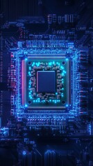 Aufkleber - Intricate abstract representation of a microchip illuminated with vivid blue and purple lights