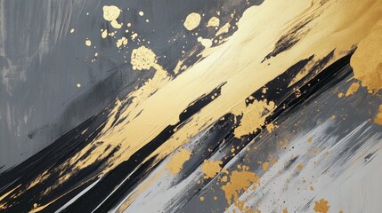 Poster - Dynamic abstract art splashing gold and black studio setting digital artwork modern aesthetic close-up view creative expression
