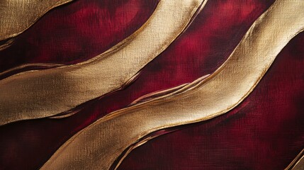 Poster - Dynamic gold and red artistic patterns abstract art exhibition textured design contemporary gallery up-close perspective visual impact