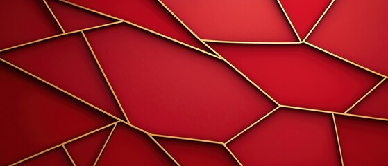 Poster - A vibrant red background with geometric shapes and golden outlines for modern design.