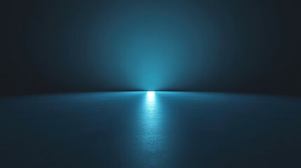Aufkleber - Abstract blue light shines on a reflective surface, creating a serene, minimalistic view.