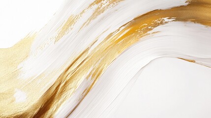 Poster - Artistic brushstrokes of gold and white abstract composition textured design minimalist aesthetic close-up view creative expression