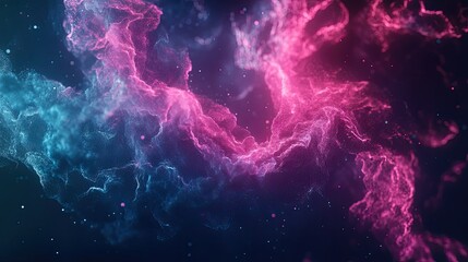 Poster - Dark abstract background with glowing cyan and magenta light streaks, flowing motion effect, ultra HD, 8K wallpaper
