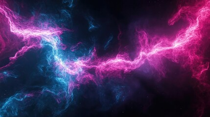 Poster - Dark abstract background with glowing cyan and magenta light streaks, flowing motion effect, ultra HD, 8K wallpaper