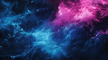 Poster - Dark abstract background with glowing cyan and magenta light streaks, flowing motion effect, ultra HD, 8K wallpaper