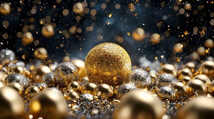 Poster - Golden and Silver Decorative Orbs on Sparkling Background