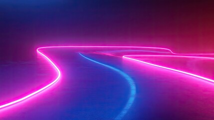 Poster - Dynamic neon wave with vibrant pink and blue glow, smooth curves, motion trail effect, ultra high-resolution, 8K wallpaper