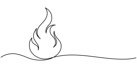 Poster - Continuous one line drawing fire art Vector illustration of white background, Continuous Line Drawing of Campfire Icon. Hand Drawn Symbol Vector Illustration, Bonfire in one continuous line art drawn.