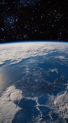 Poster - Captivating view of Earth from space showcasing continents and clouds under a starry backdrop