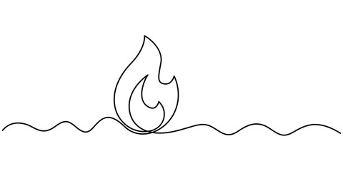 Poster - Continuous one line drawing fire art Vector illustration of white background, Continuous Line Drawing of Campfire Icon. Hand Drawn Symbol Vector Illustration, Bonfire in one continuous line art drawn.