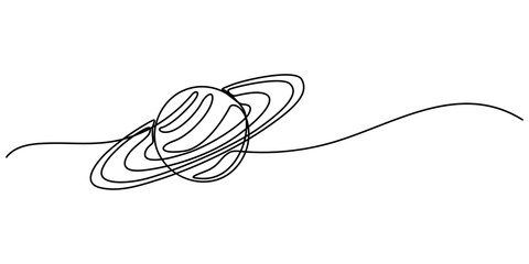Leinwandbilder - Continuous one line drawing Saturn Planet. Vector illustration, vector illustration continuous line art drawing of ringed planet, Majestic saturn spins one. 