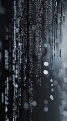 Poster - sophisticated digital pattern with cascading elements and blurred background lights in an abstract s