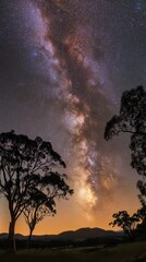 Poster - Majestic view of the Milky Way galaxy illuminating the night sky over tranquil landscape