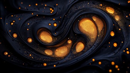 Poster - Swirling Galaxies of Golden Light Dance Against a Backdrop of Deep Midnight Blue, Evoking a Cosmic Wonder During a Mesmerizing Artistic Display
