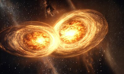 Wall Mural - Two swirling galaxies in a cosmic setting, showcasing celestial beauty and dynamics.