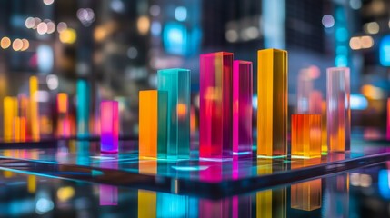 Aufkleber - colorful 3d bar graph representation in a modern urban environment