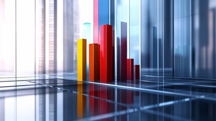 Poster - Abstract Graph with Colorful Bars in Modern Glass Environment