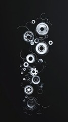 Poster - Stylized digital design featuring abstract gears and circular patterns on a dark background