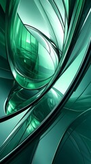 Poster - Vibrant Swirls of Green and Reflections Create a Mesmerizing Abstract Composition in an Artistic Digital Landscape