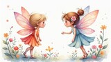 Seamless children's pattern with fairies and flowers,. pattern with cartoon fairy or elves for children, girls. Drawing for wallpaper, children's linen, poster, notebook cover