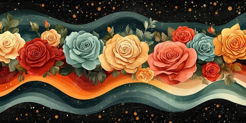 Poster - Colorful rose floral design featuring vibrant blooms on a beautiful swirling background