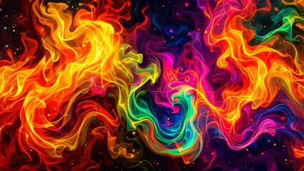 Wall Mural - dynamic neon flames forming a vivid and lively abstract pattern, perfect for backgrounds and digital