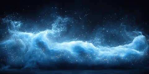 mysterious blue nebula filled with sparkling stars illuminates the dark cosmos at night