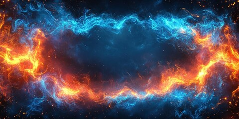 Poster - Vibrant swirl of blue and orange flames creates a stunning abstract background design