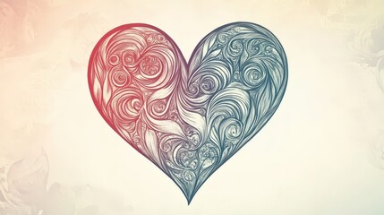 Poster - hand-drawn heart with intricate patterns inside, symbolizing love and creativity, captured in soft pastel tones, bringing warmth and affection to the scene
