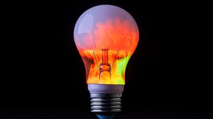 Poster - Vibrant Light Bulb Ignites Creativity With Colorful Flames Illuminating a Dark Backdrop in an Artistic Display of Color and Form
