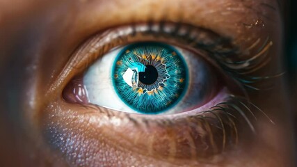 Poster - a captivating blue eye reveals stunning patterns and colors, reflecting ambient light while highligh