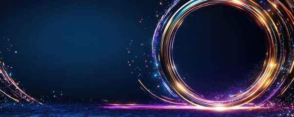 Poster - A vibrant digital design featuring swirling colorful lights and sparkles against a dark background, creating an energetic and modern aesthetic.