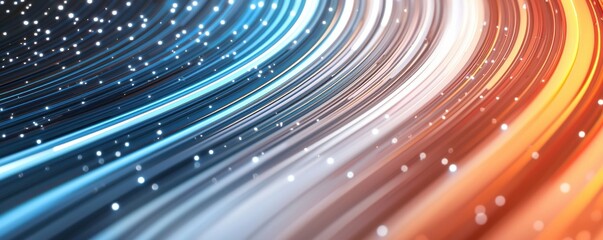 Poster - A vibrant abstract image featuring swirling lines in blue, orange, and white, resembling light trails with sparkling particles.