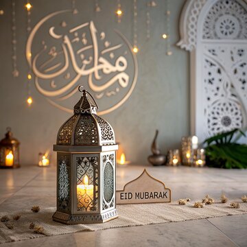Photo Ramadan Glow Mosque Moon and Bokeh islamic ramadan eid mubarak kareem mosque background